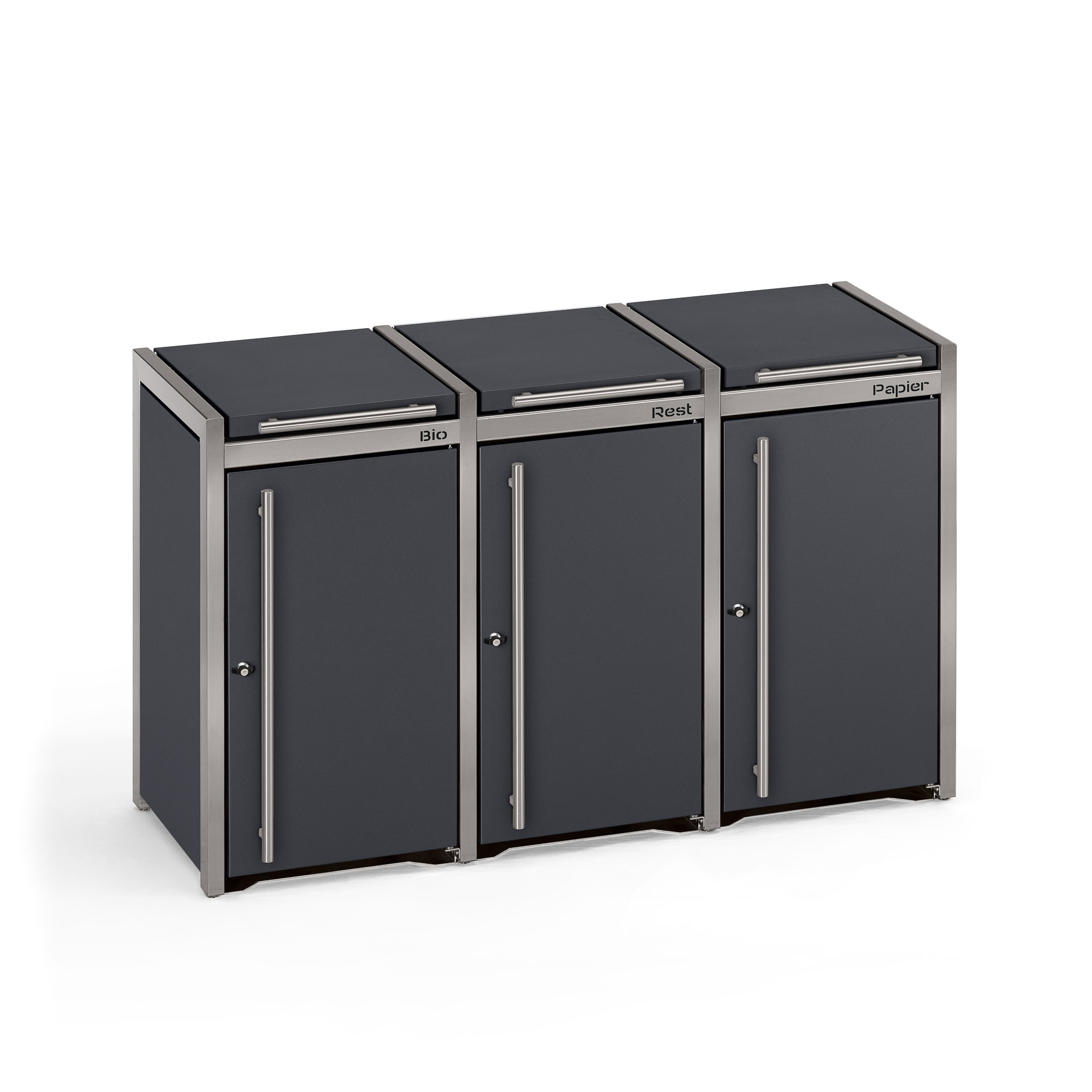 Mülltonnenbox 3er 120l Edelstahl mit Klappdach - 3 120 Liter Müllboxen